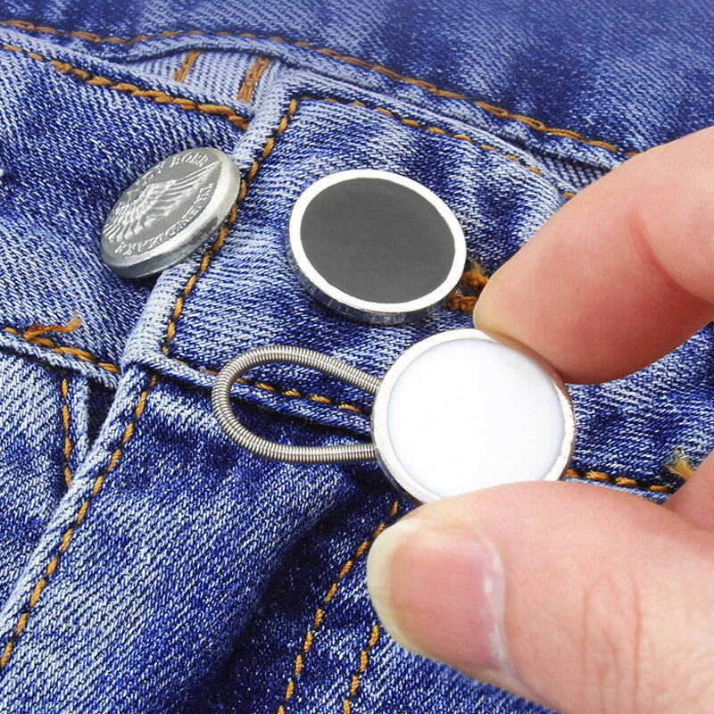 2Pcs Metal Collar Buttons Couture Extenders Elastic Button Extender Neck Extension for Shirt Dress Coat Adjustable Waist Buckle