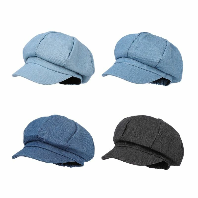 หมวกทรงแปดเหลี่ยมแข็งผ้ายีนส์สำหรับผู้หญิงและผู้ชายหมวกโครเชต์จิตรกรเบเร่ต์ปี2023 18
