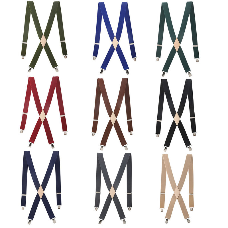 3.5cm Men's Extra Large 130cm Unisex Solid 4 Clips Top Layer Cowhide Suspender Genuine Leather Brace Vintage Groomsmen Gifts