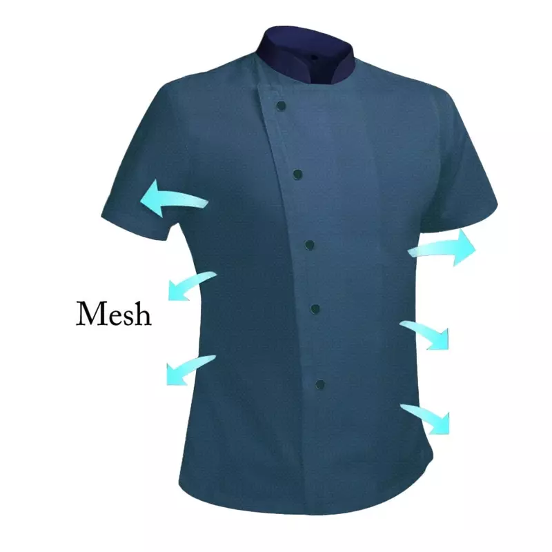 남녀공용 여름 메쉬 셰프 재킷, 반팔 요리 셔츠, 시원한 작업 상의, 360 ° 통기성