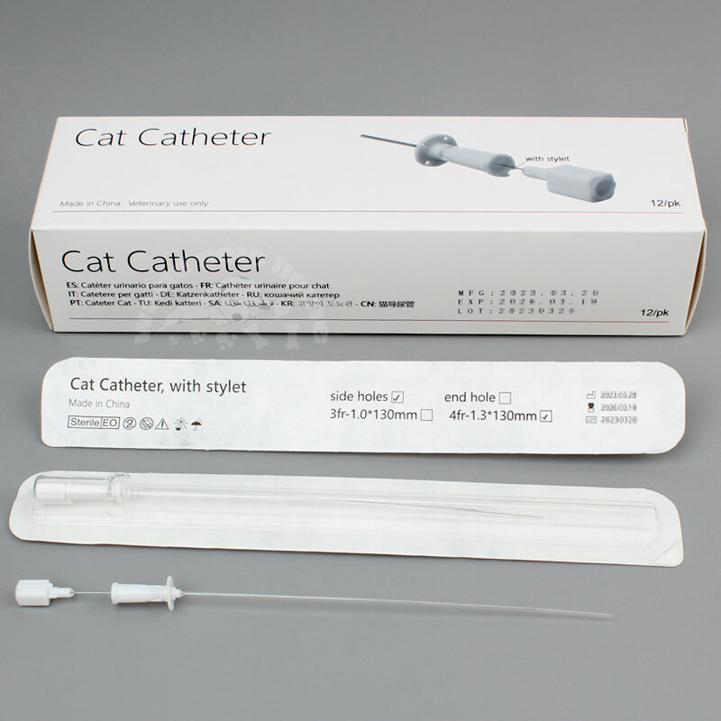 Catéter para gatos con Stylet 3Fr, Agujero final 4Fr, agujeros laterales, catéteres para gatos urinarios veterinarios