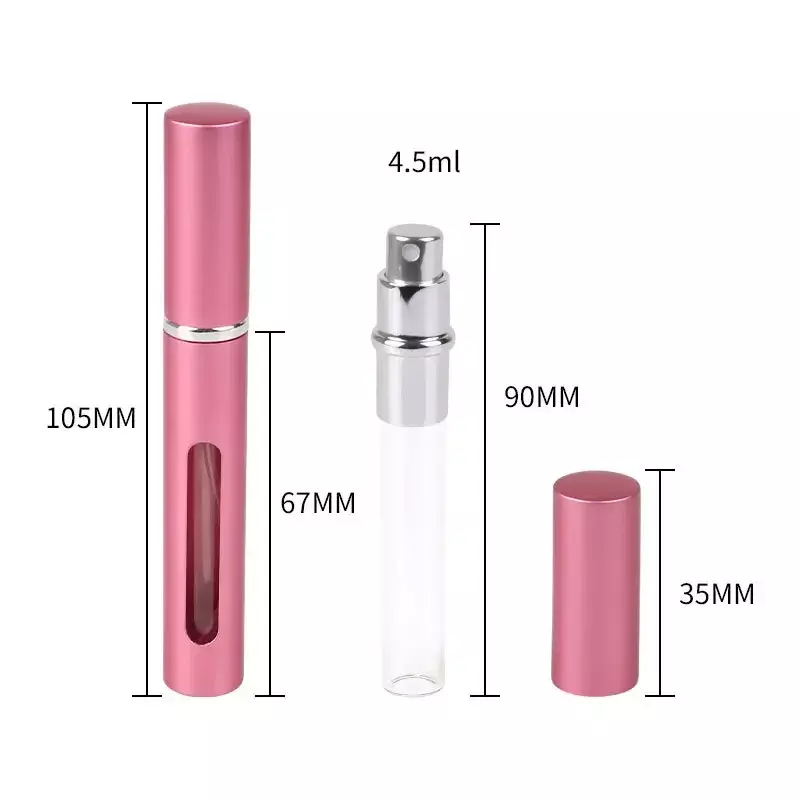 Botella de Perfume portátil de 5ml para mujer, Mini pulverizador de Metal recargable, atomizador de vidrio vacío de aluminio, contenedores cosméticos de viaje, 1 unidad