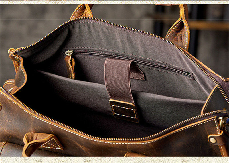 Vintage high quality crazy horse cowhide men's briefcase business travel luxury genuine leather handbag work messenger bag