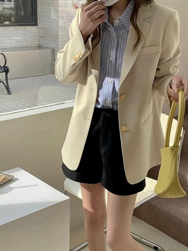 Jaqueta de terno com gola lapela feminina, blazer casual, fenda para trás solta, estilo coreano, mm gordo, tamanho extra grande, 150kg, primavera e outono