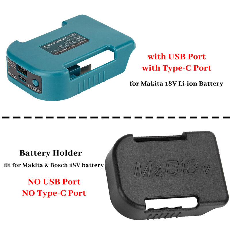 Adaptador de carregamento rápido para makita, 18v, com usb tipo c suporte da bateria, para bl1840, bl1850, bl1860, 1pc