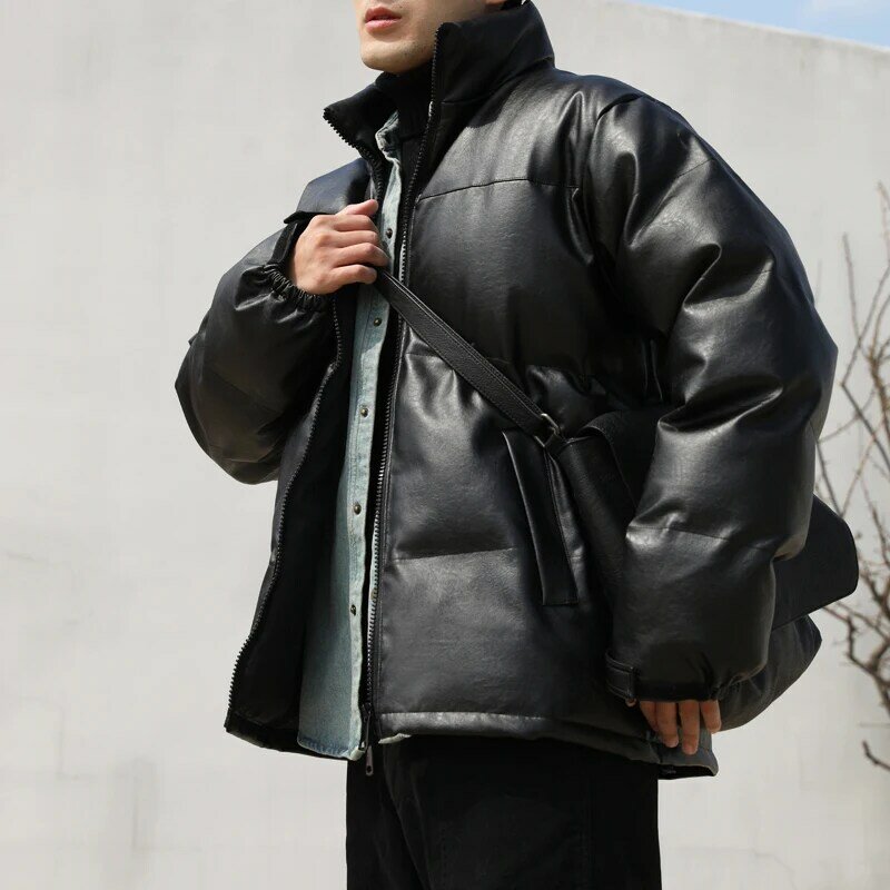 Mantel Berlapis Kapas Bawah Pria Kerah Berdiri Mantel Musim Dingin Menebal Mantel Pendek Gaya Korea Trendi Longgar