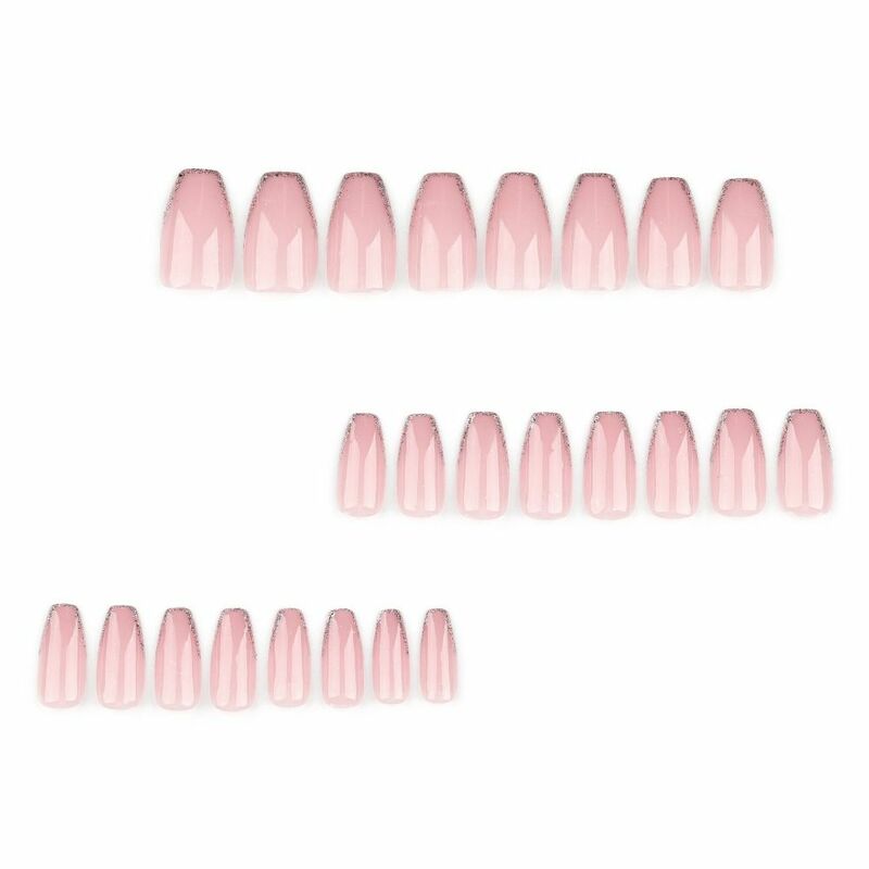 24 szt. Długie baleriny sztuczne paznokcie francuski czysty kolor różowe sztuczne paznokcie pełne okładki na paznokciach DIY odpinany Manicure