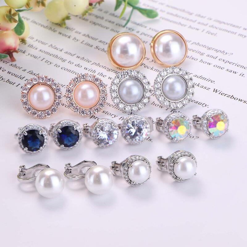 1Pair Candy Color Colorful Geometry Zircon Pearl Earrings European Style Earclip Earnail Women Ear Clip Fake Piercing Earring