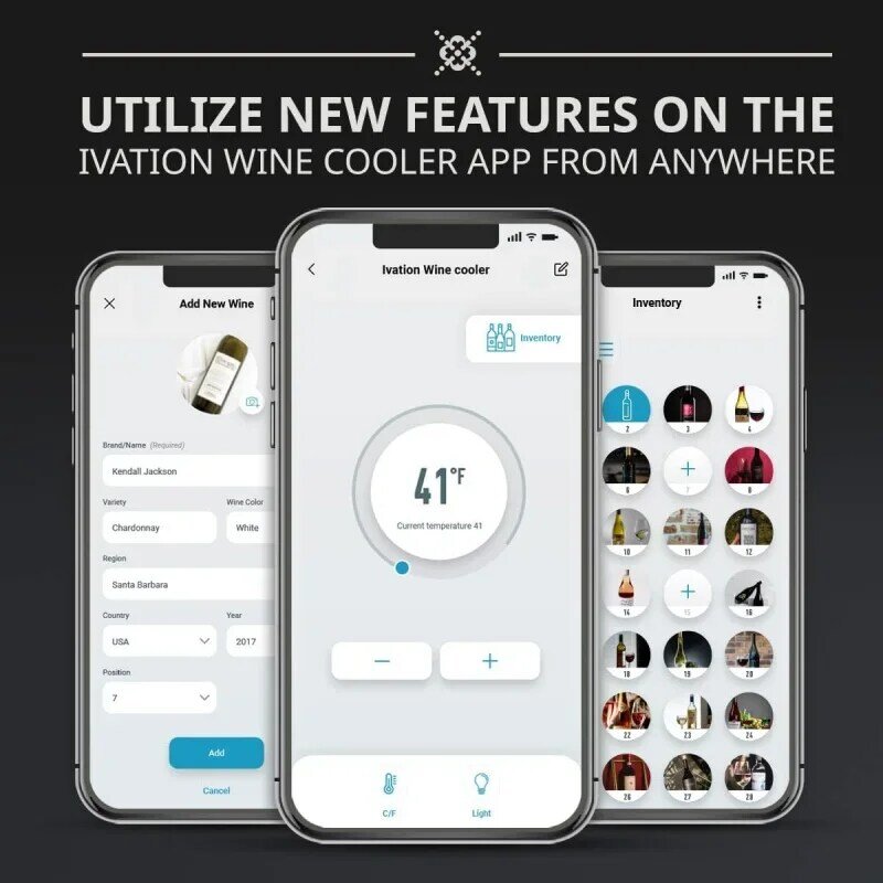 Ivation 51, kompresor do butelek, chłodziarka do wina, lodówka z systemem chłodzenia inteligentnej aplikacji Wi-Fi| Duża wolnostojąca komórka na wino