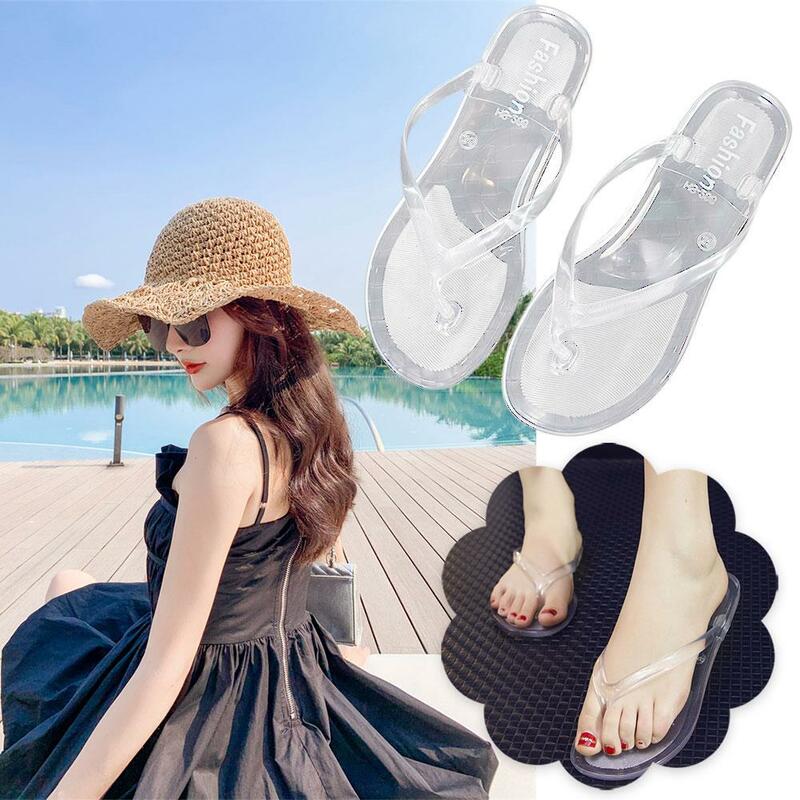 New Fashion Flat Heels Clip Toe Cut-out Crystal trasparente Summer flop Flip Shoes Jelly Women Beach Flip-Flops Ladies O8R0