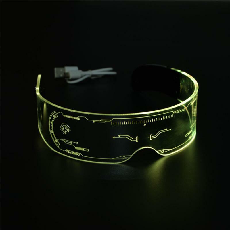 Oplaadbare Toekomstige Lichtgevende Bril Voor Wetenschap En Technologie Leidde Kleurrijke, Coole, Rechthoekige, Samengevoegde Zonnebril