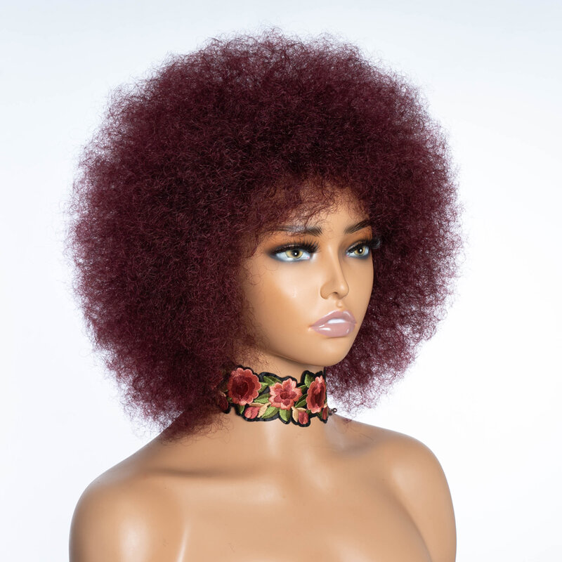 Афро Ребекка курчавые вьющиеся парики для 99j женщин Remy бразильские человеческие волосы короткие Скрещенные человеческие волосы парики натуральные коричневые бордовые Ребекка