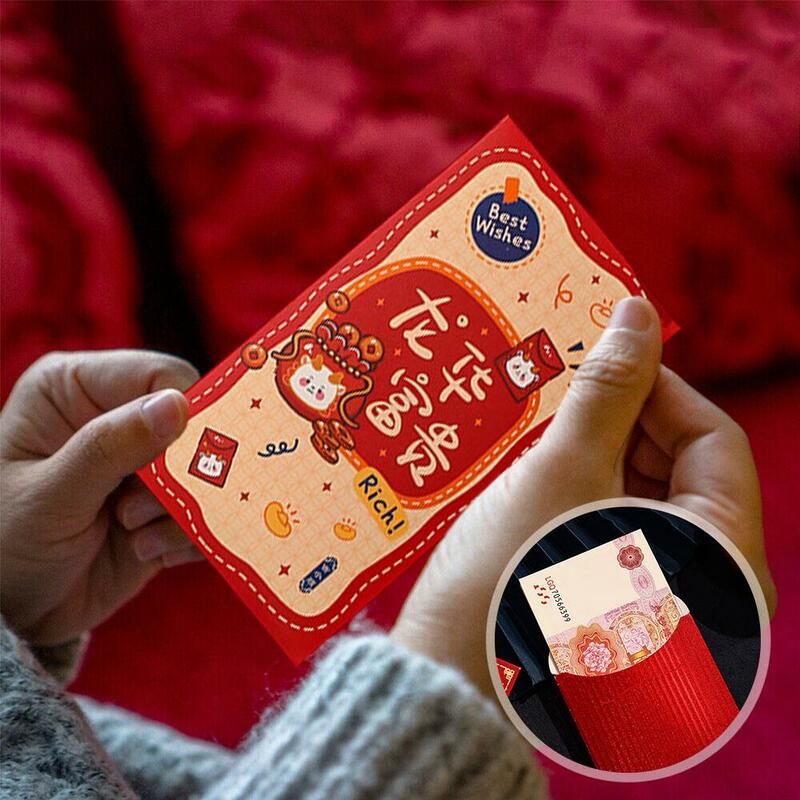 Enveloppes rouges longues chinoises, enveloppe cadeau argent chanceux, paquet rouge pour la bénédiction du Nouvel An, 2024, 14-bao, 6 pièces