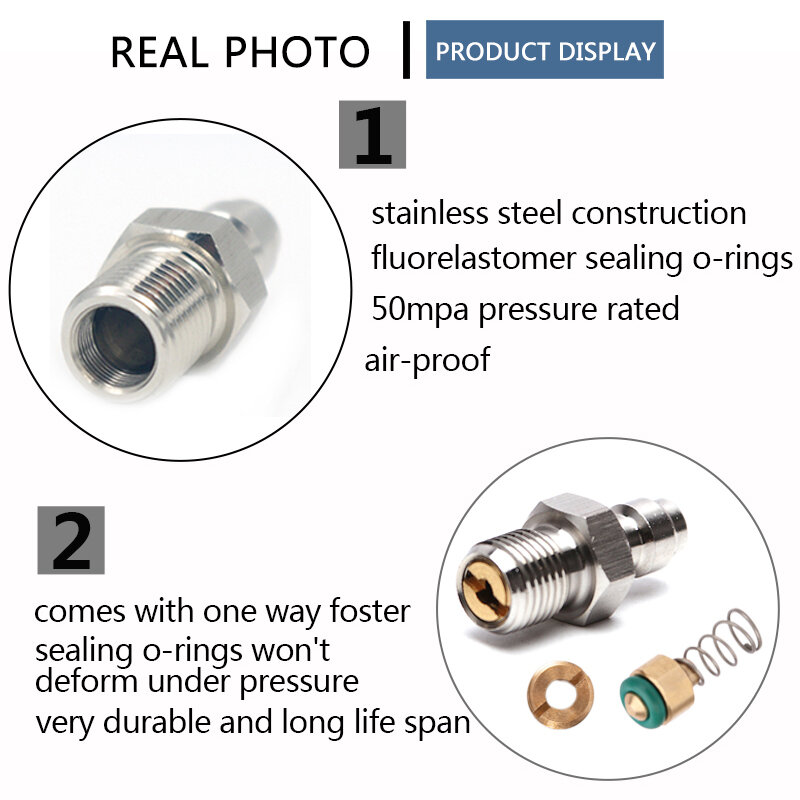 1/8NPT 1/8BSPP M10x1 Thread Air Refilling Stainless Steel Quick Coupler 8MM Male Plug Adapter Fitting 2 Pc/set