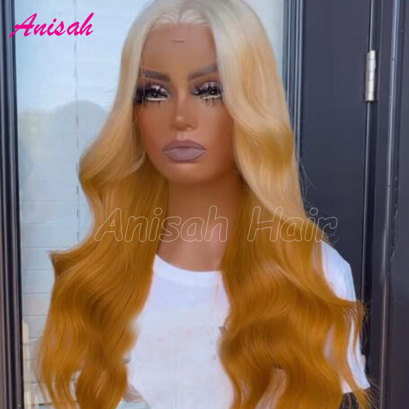 Perruque Lace Front Wig sans colle brésilienne naturelle, cheveux vierges, blond ombré, pre-plucked, avec baby hair, 100%