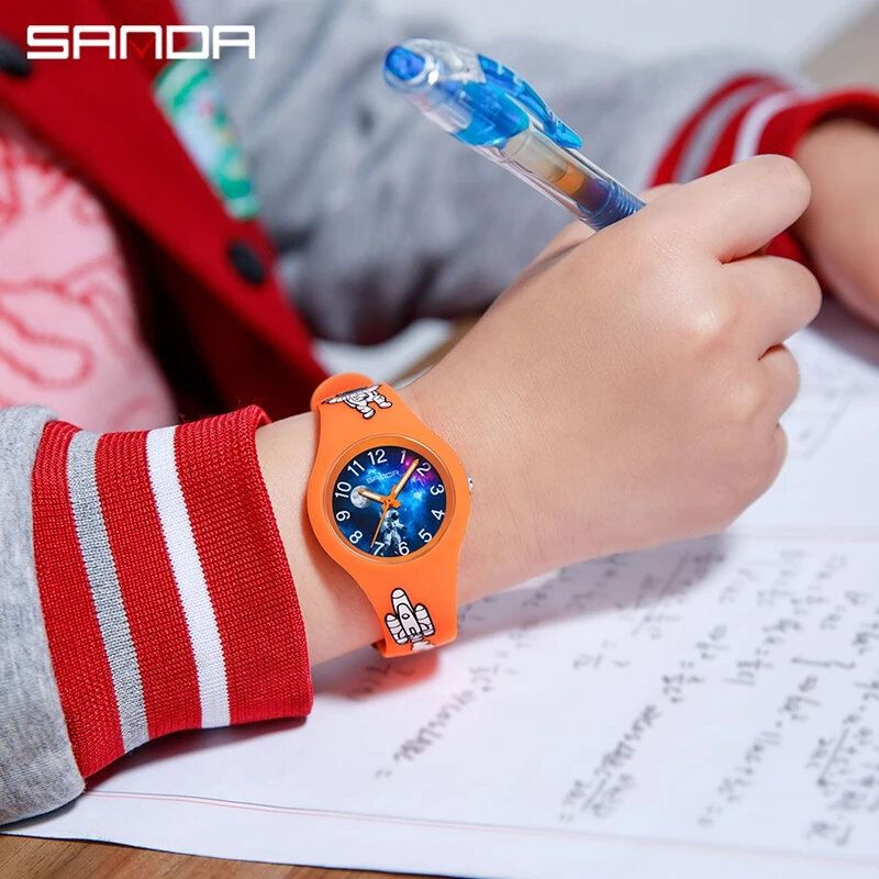 Sanda-Reloj de pulsera fluorescente de silicona para niños, cronógrafo sencillo de cielo estrellado, resistente al agua, para estudiantes, 6098