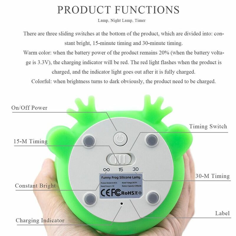 Silicone Frog Night Lamp Gifts Dimmable LED Animal Nightlight Timer USB Rechargeable Sleeping Night Lamp Bedroom Decor