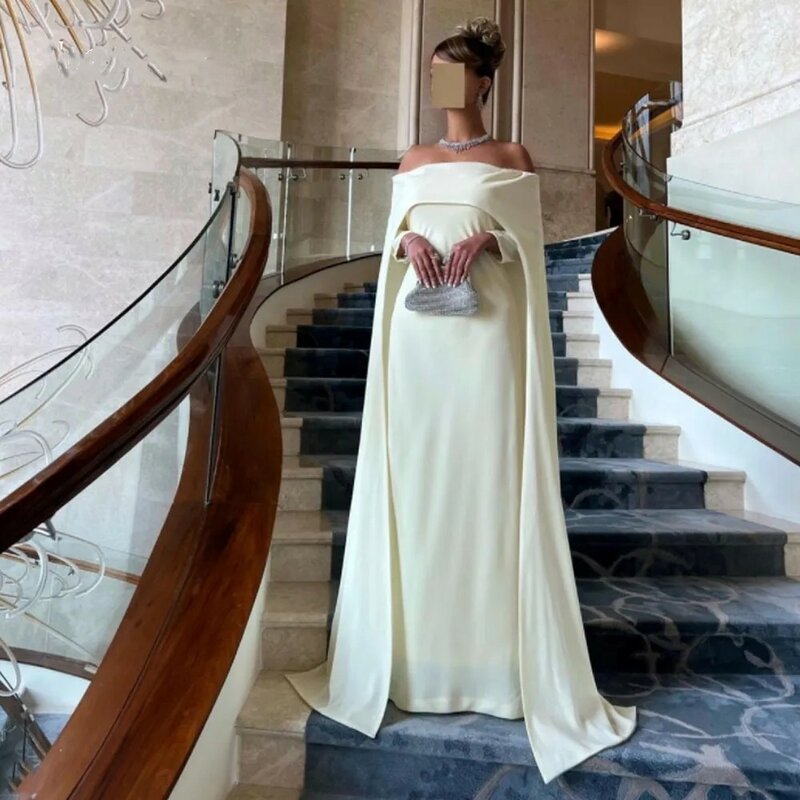 Eenvoudige Witte Off-The-Shoulder Zeemeermin Formele Avond Dres Chiffon Vloer-Lengte Zeemeermin High-End Dubai Arab Custom Prom Jurken