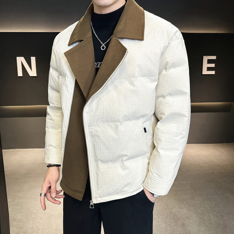 Abbigliamento di marca colletto da uomo Patchwork giacca imbottita in cotone da uomo cappotto imbottito in cotone con risvolto invernale cappotto Slim-fit Casual da lavoro
