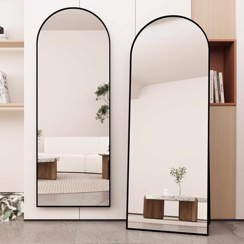 Arched Full Length Mirror Floor Mirror Hanging Leaning,Bedroom Wall-Mounted Dressing Mirrors with Black Aluminum Alloy Frame