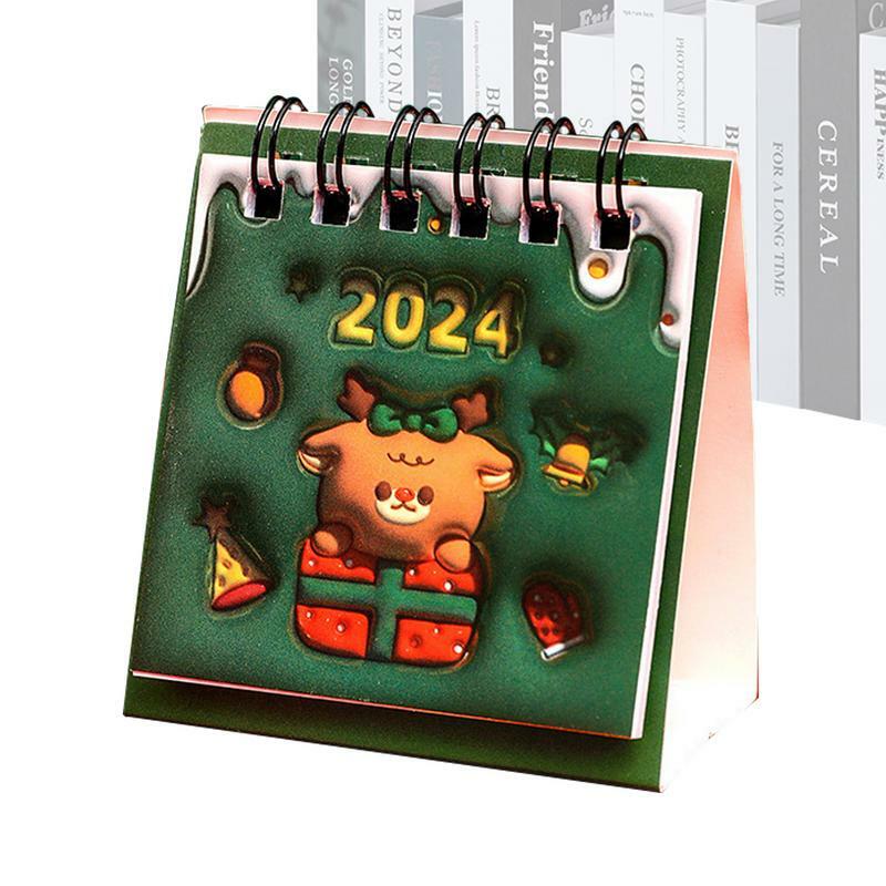 Portátil durável Desktop Calendar, papel grosso, ano de Natal, calendários mensais, fácil de ler, 2024, 2023-2024