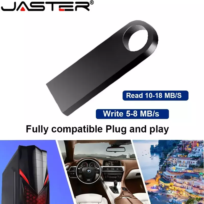 JASTER USB 2.0 Flash Drive Metal 64GB Black 32GB High speed Pen drive 16GB Memory stick Free key chain U disk 8GB 4GB For Laptop