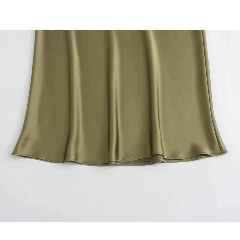 TRAF 2023 satynowa spódnica wysoka talia długie spódnice dla kobiet jesień eleganckie społeczne spódnice damskie moda Vintage spódnica trzy czwarte kobieta