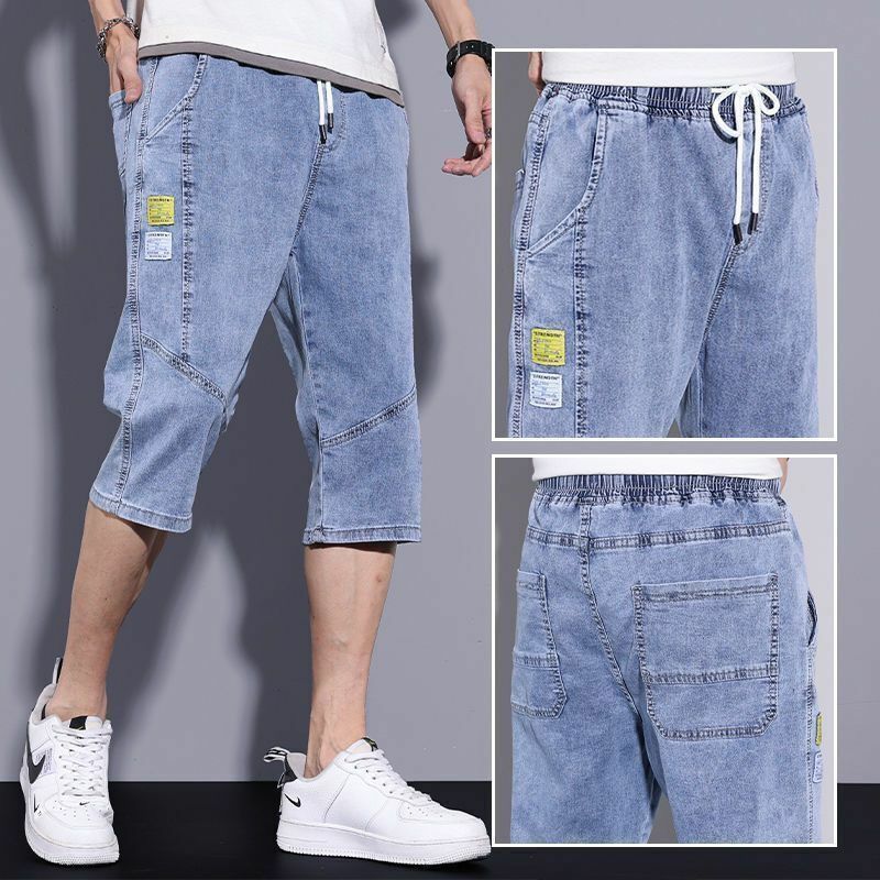 Sette punti Jeans uomo 2023 estate sottile marca moda gioventù gamba dritta allentata Plus Size pantaloni medi pantaloncini di Jeans Casual A3399