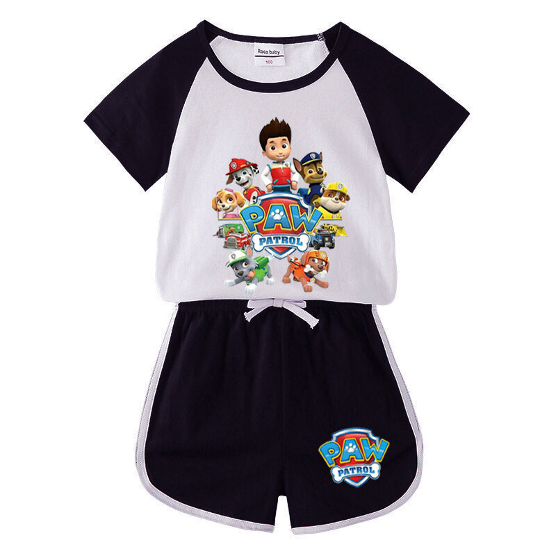Conjunto de ropa de verano para niños, camiseta de manga corta de dibujos animados de la patrulla canina, pantalones cortos, 2 piezas, 2023