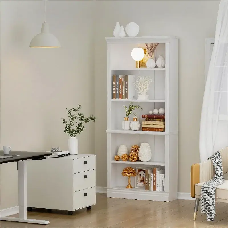 5-Shelf Bookcase, Wooden Standing Rack Book Storage Shelves Furniture Selection for Living Room, Bedroom, Home Office
