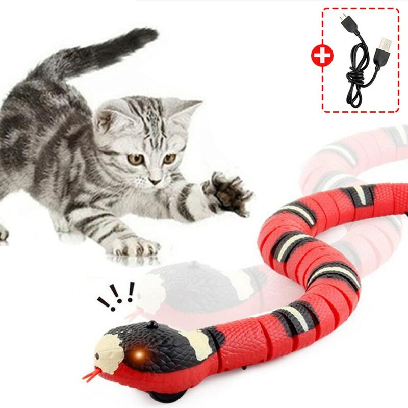 Mainan kucing penginderaan pintar otomatis interaktif, mainan penggoda kucing ular elektrik otomatis dalam ruangan, bermain anak kucing USB dapat diisi ulang untuk kucing