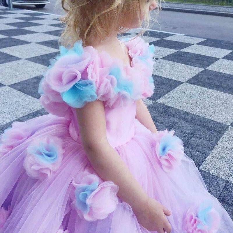 Flower Girls Dresses Kids Formal Wear Birthday Christmas Wedding Party Events Girls Pageant Hand Made Flowers Tulle