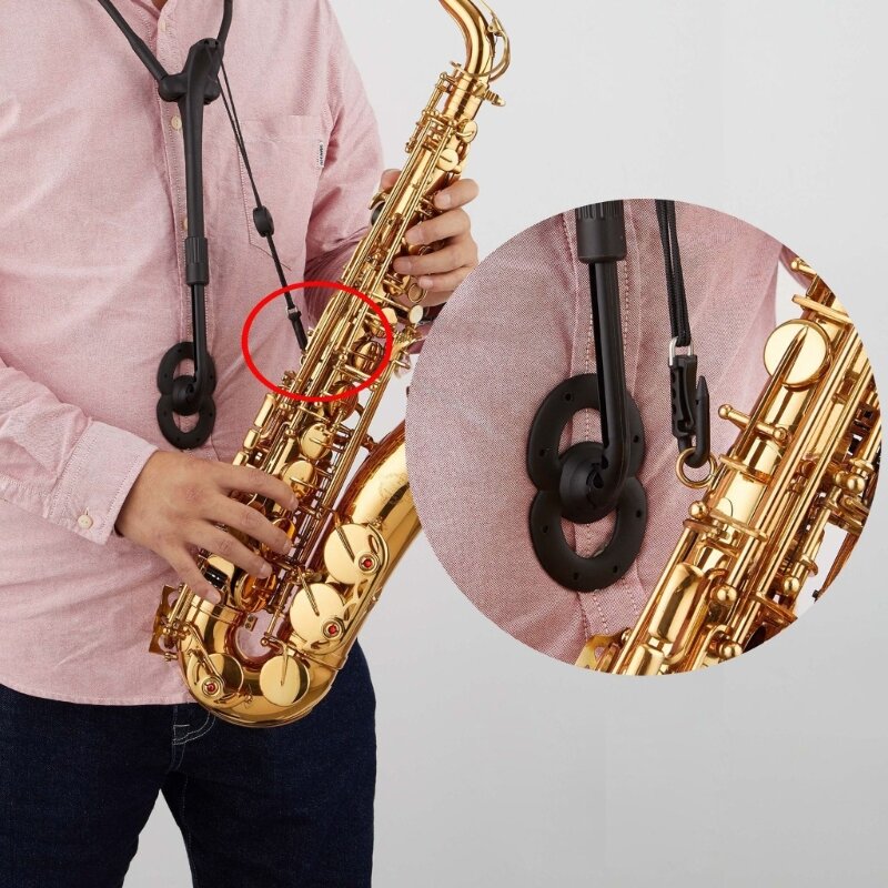 Саксофонный шейный ремешок Крюк Алюминиевый металлический держатель саксофона для альт-тенор-сопрано-саксофона, черный