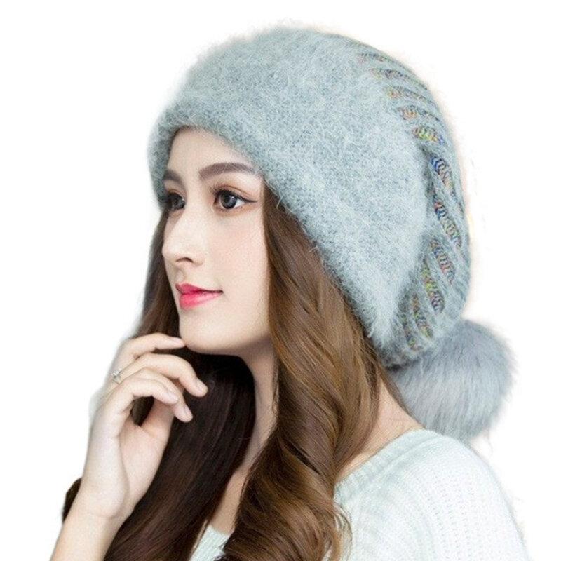 Inverno donna adulto cappello di lana moda tinta unita palla di lana caldo cappello lavorato a maglia sci ciclismo sport all'aria aperta berretto con risvolto pieghettato