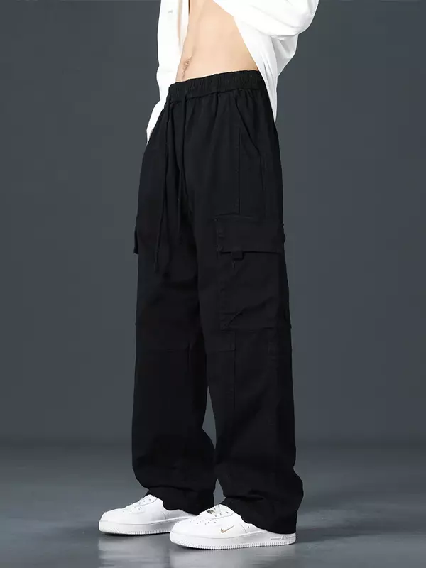 Wiosenne letnie luźne spodnie Cargo męskie z wieloma kieszeniami proste długie spodnie na co dzień męskie bawełniane luźne spodnie Plus rozmiar 8XL