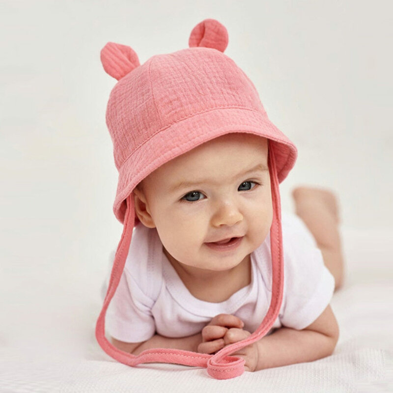 หมวกบังแดดผ้าฝ้ายนุ่มสำหรับเด็กทารกพร้อมหูน่ารักกระต่ายแรกเกิดเด็กหญิงเด็กชาย Topi Bucket ฤดูร้อนเด็กวัยหัดเดินหมวกปานามา