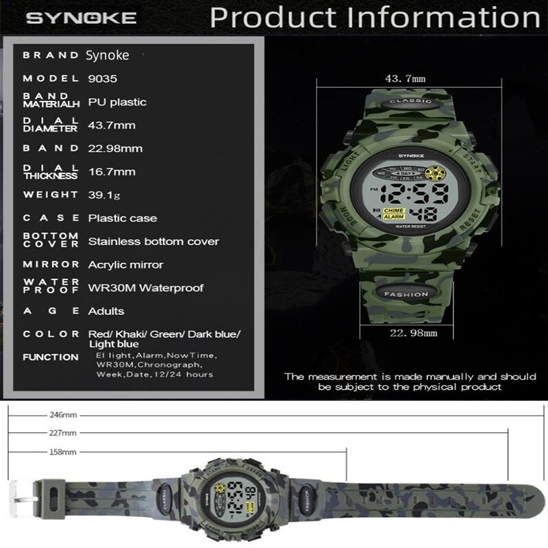 Synoke jam tangan militer Led anak-anak, arloji olahraga modis tali kamuflase tahan air untuk anak laki-laki dan perempuan dengan jam Alarm pengulang
