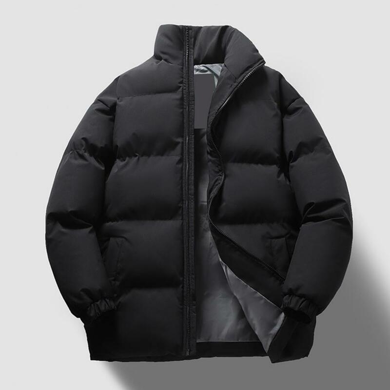 남성용 지퍼 디자인 코트, 두꺼운 패딩 코트, 두꺼운 방풍 따뜻한 다운 코트, 스탠드 칼라 지퍼 클로저 포함, 겨울