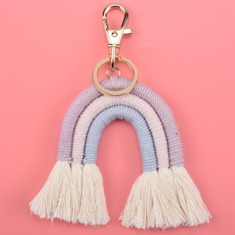 Weaving Rainbow Keychains For Women Boho Handmade Key Holder Keyring Macrame Bag Charm Car Hanging Jewelry Gifts