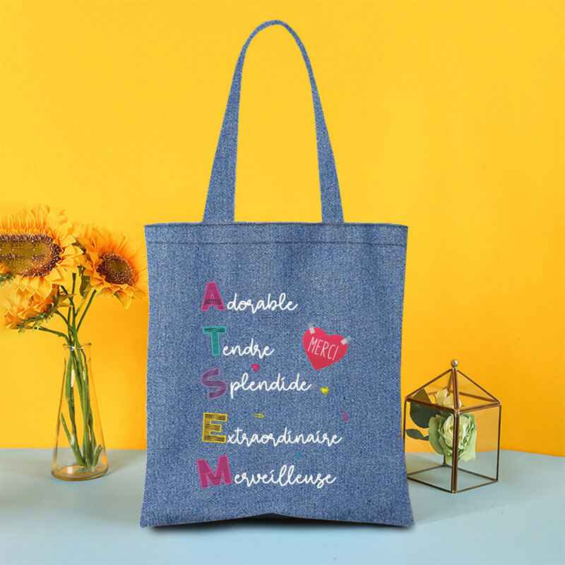 A Super Atsem Like You Will Never Forget Printed Denim Shoulder Bag Female Shopping Bags Travel Handbags Tote Gift for Teachers