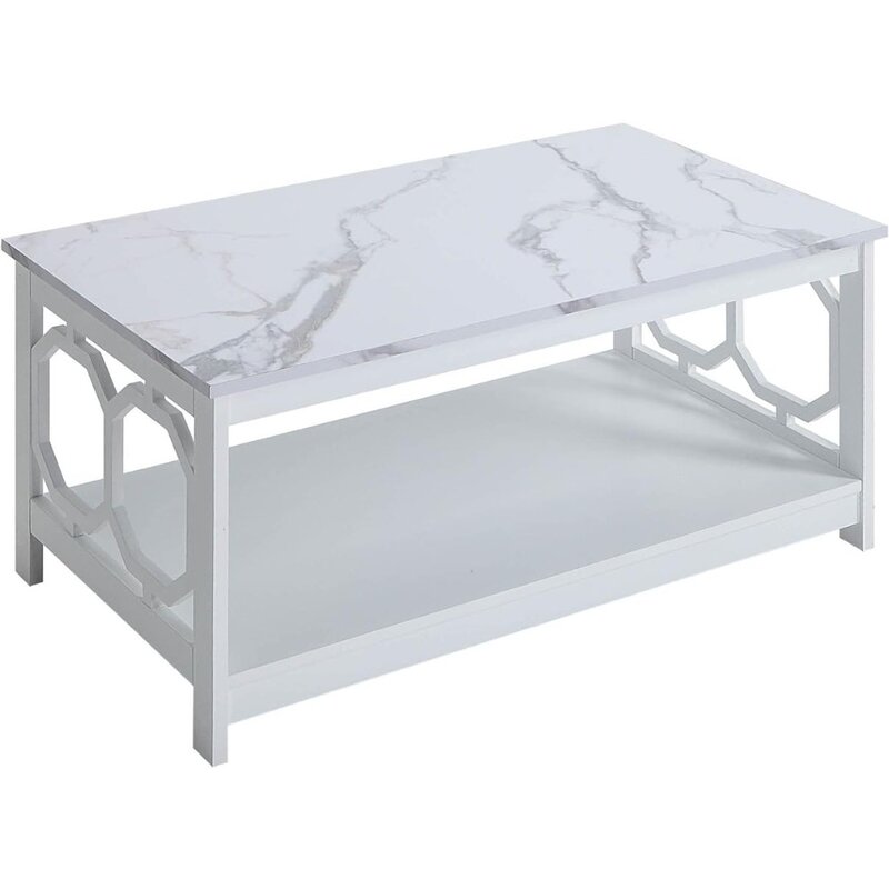 Mesas de comedor de mármol falso blanco, mesa de centro Omega con estante, almacenamiento oculto, Dolce Gusto