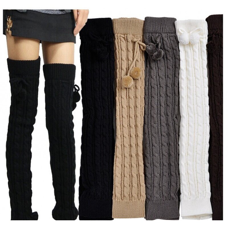 Autumn And Winter Thickening Wool Twist Lengthened Wool Knee Pad Foot Sock With Ball Over The Knee High Leg Pad Boot Cover Whole