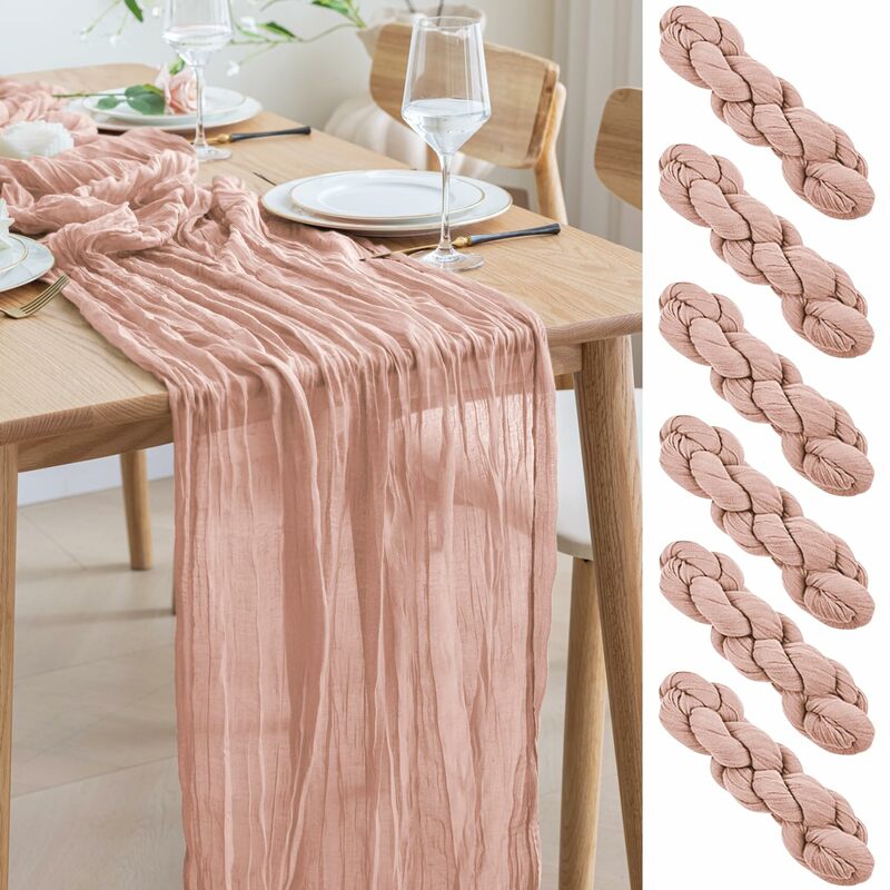 6 buah taplak meja kain kasa tipis semi-tipis merah muda Dusty taplak meja makan pesta pernikahan dekorasi kue Lengkungan Natal