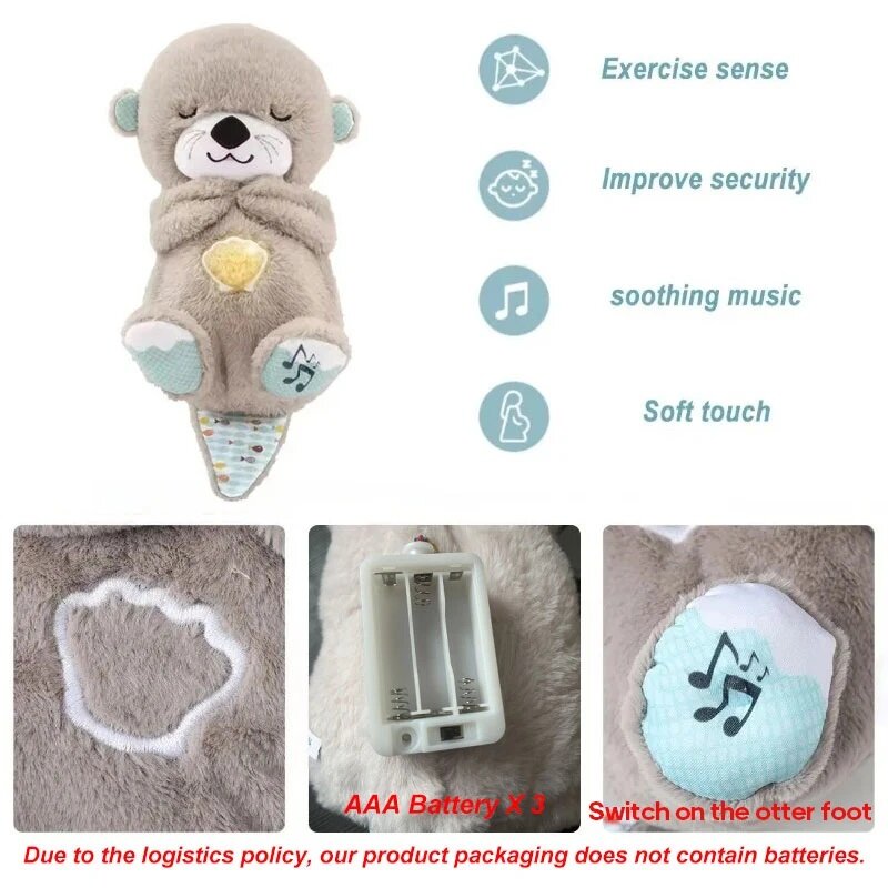 Muñeco de peluche de oso calmante para bebé, muñeco de peluche blanco con música de ruido, sonido para dormir, luz rítmica, regalo de juguete