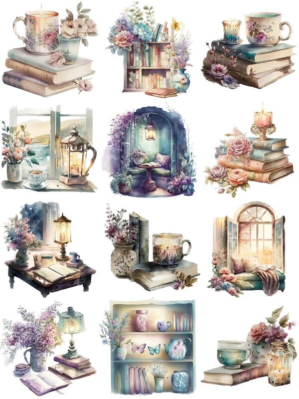 12Pcs/Pack Reading Books Sticker DIY Craft Scrapbooking Album Junk Journal Decorative Stickers