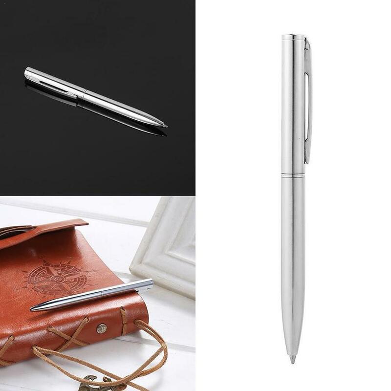 Light Silver Mini caneta esferográfica, estilo curto, papelaria giratória de plástico, material escolar rotativo, torção de metal, 10cm