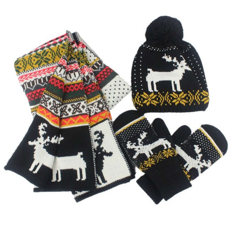 Mũ len hoạt hình dễ thương dành cho người lớn mùa đông Găng tay Khăn len dệt kim mềm mại ấm áp cho nữ