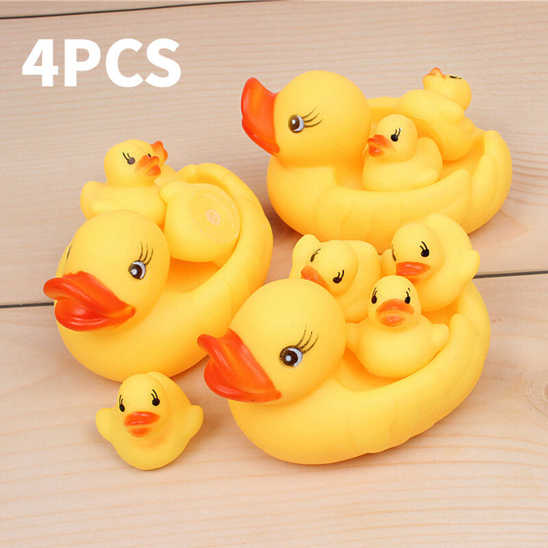 4 Stück niedliche Ente Baby Bad Spielzeug kleine gelbe Ente mit Squeeze Sound Rassel weichen Gummi Wasserspiel zeug Kinder Sommer Bad Geschenk