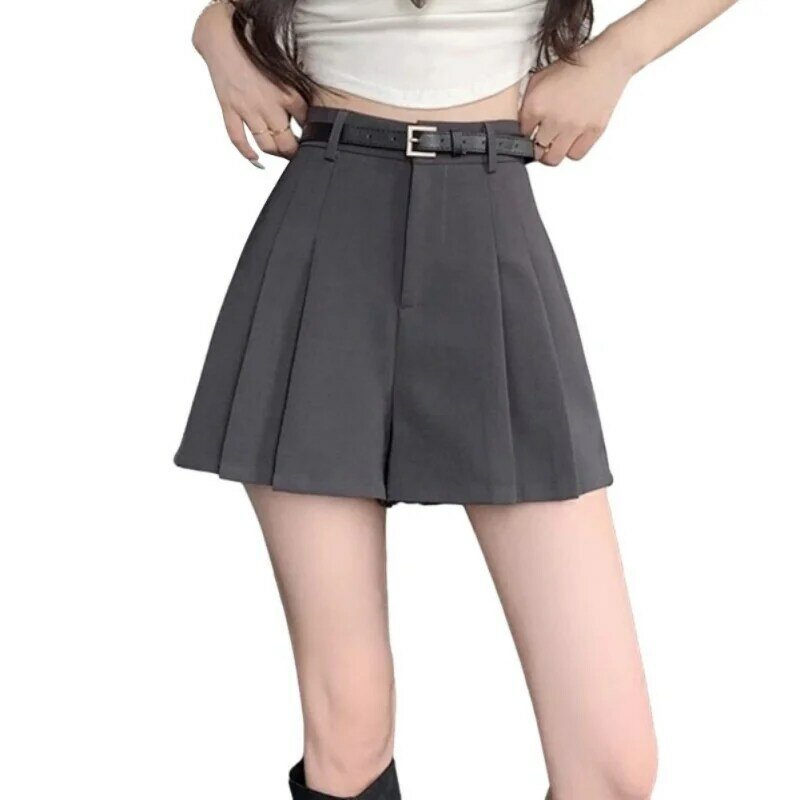 High Waist Solid Pleated Mini Skirt Shorts for Women Summer Spring Korean Preppy Style Fashion Cute A-line Y2K Shorts
