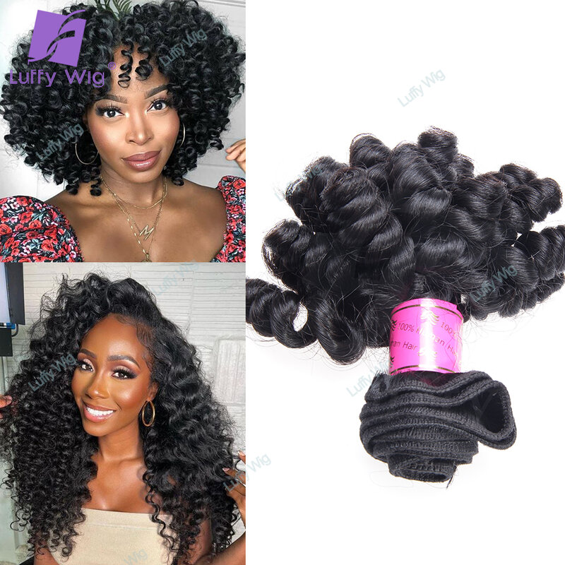 Funmi Curly Human Hair Double Dawn Bundles Bouncy Nigeria Curl Real Brazilian Remy Human Hair Extensions For Black Women Luffy